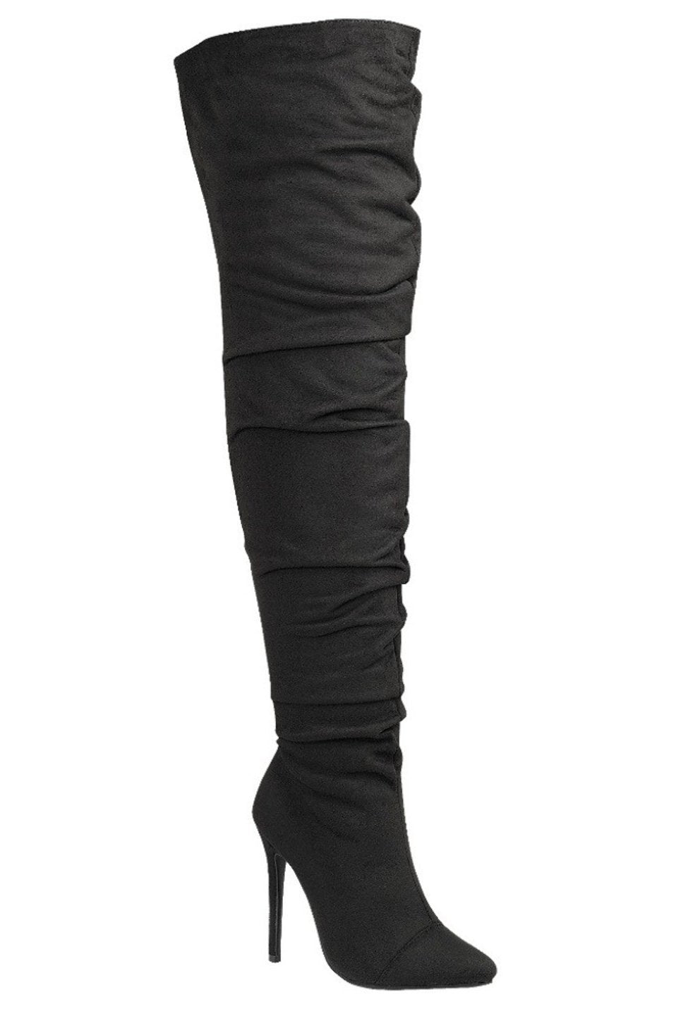 suede ruched over the knee stiletto boot