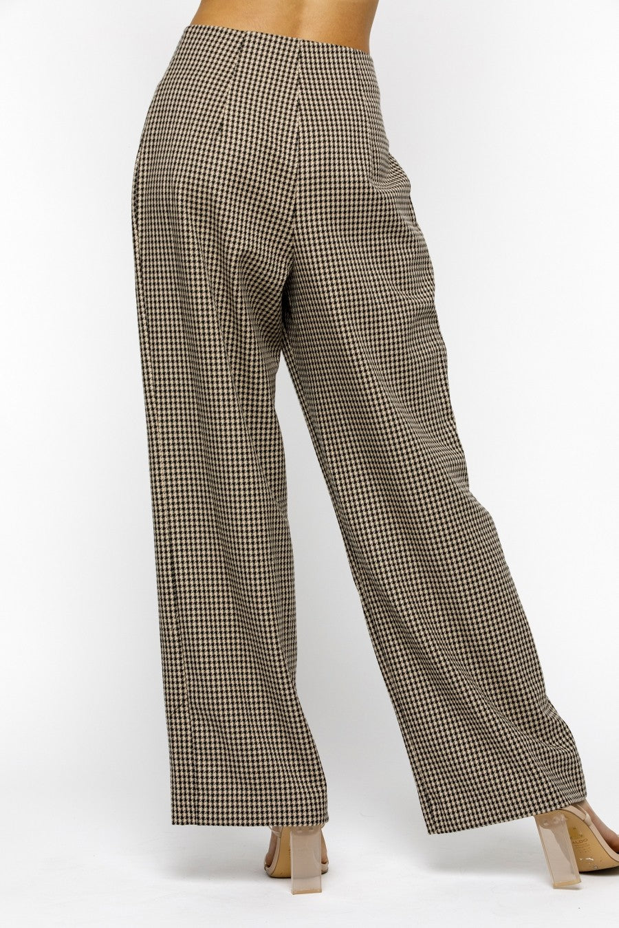 pleated houndstooth high waist wide leg pants