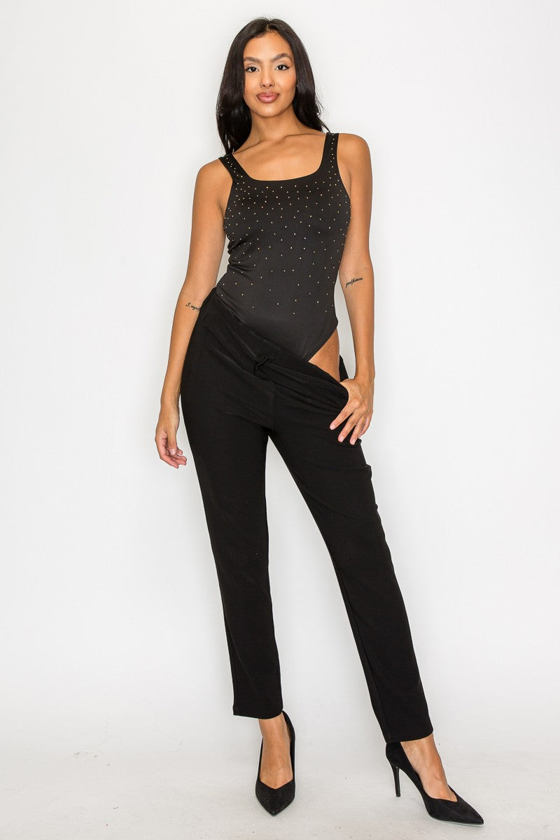 Rhinestones Scoop-Cut Back Sleeveless Bodysuit