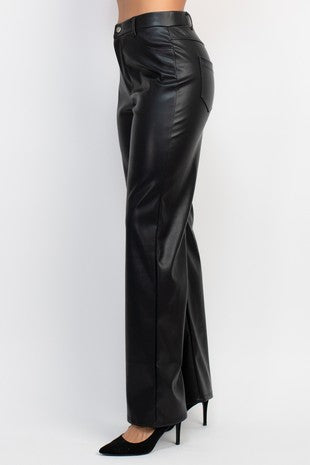 high waist wide leg faux leather pants