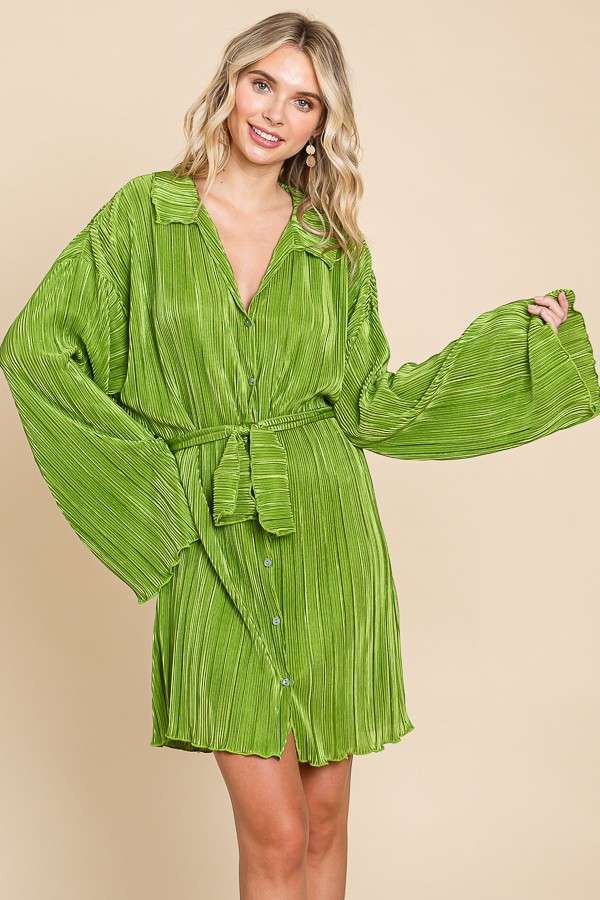 PLUS Loose Fit Pleated Shirt Dress