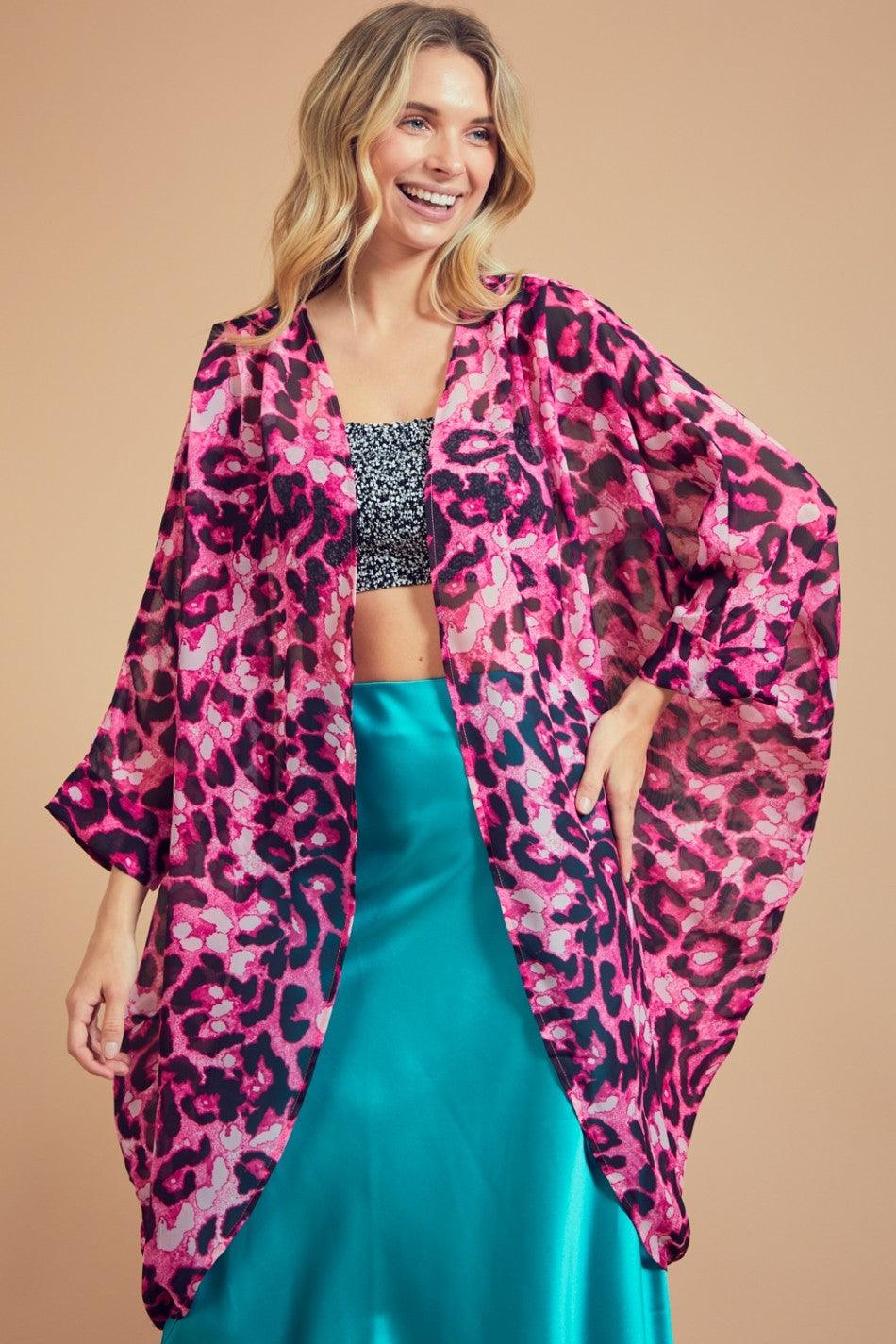 PLUS leopard sheer kimono cardigan - RK Collections Boutique