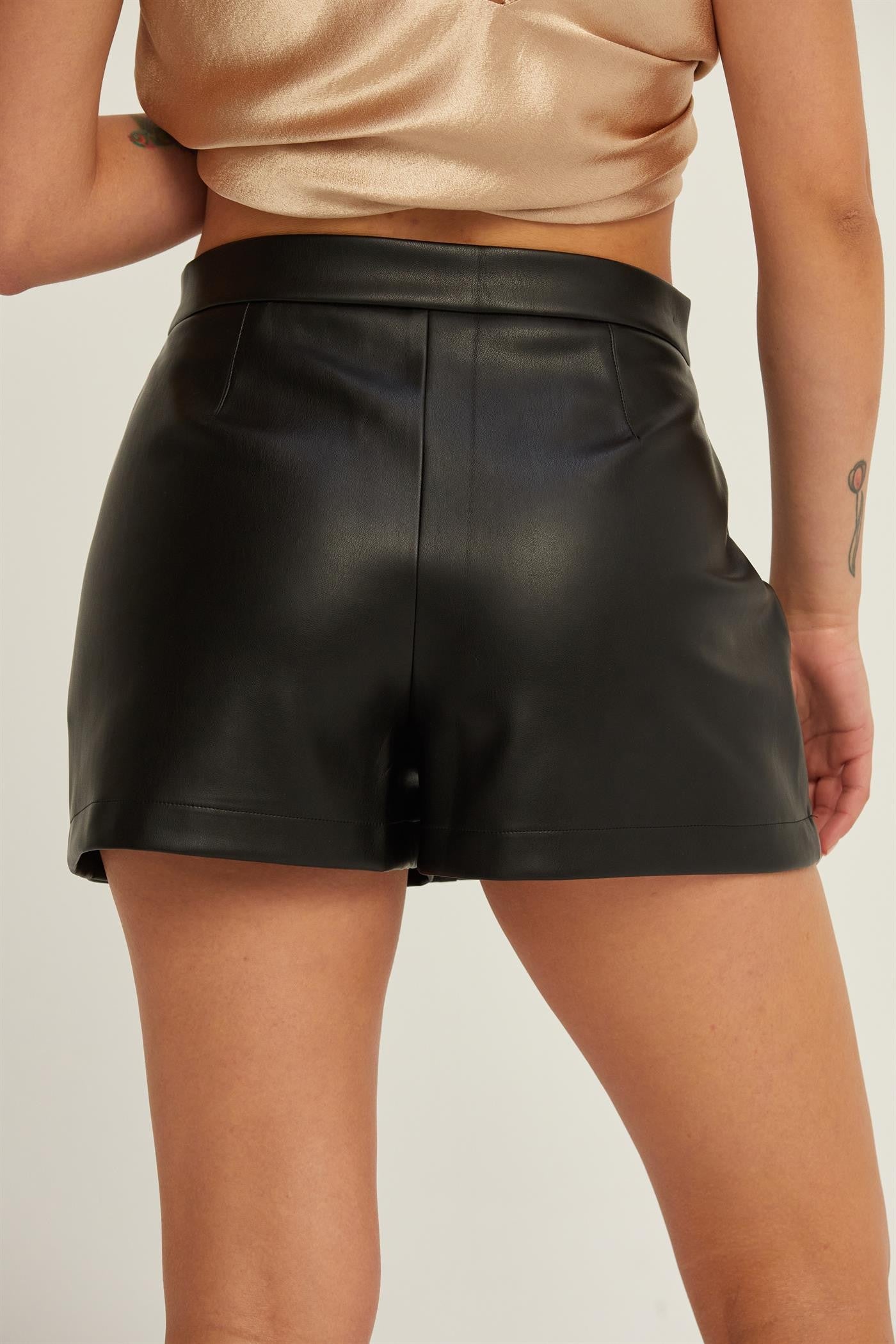 Flap Pocket Faux Leather Skort