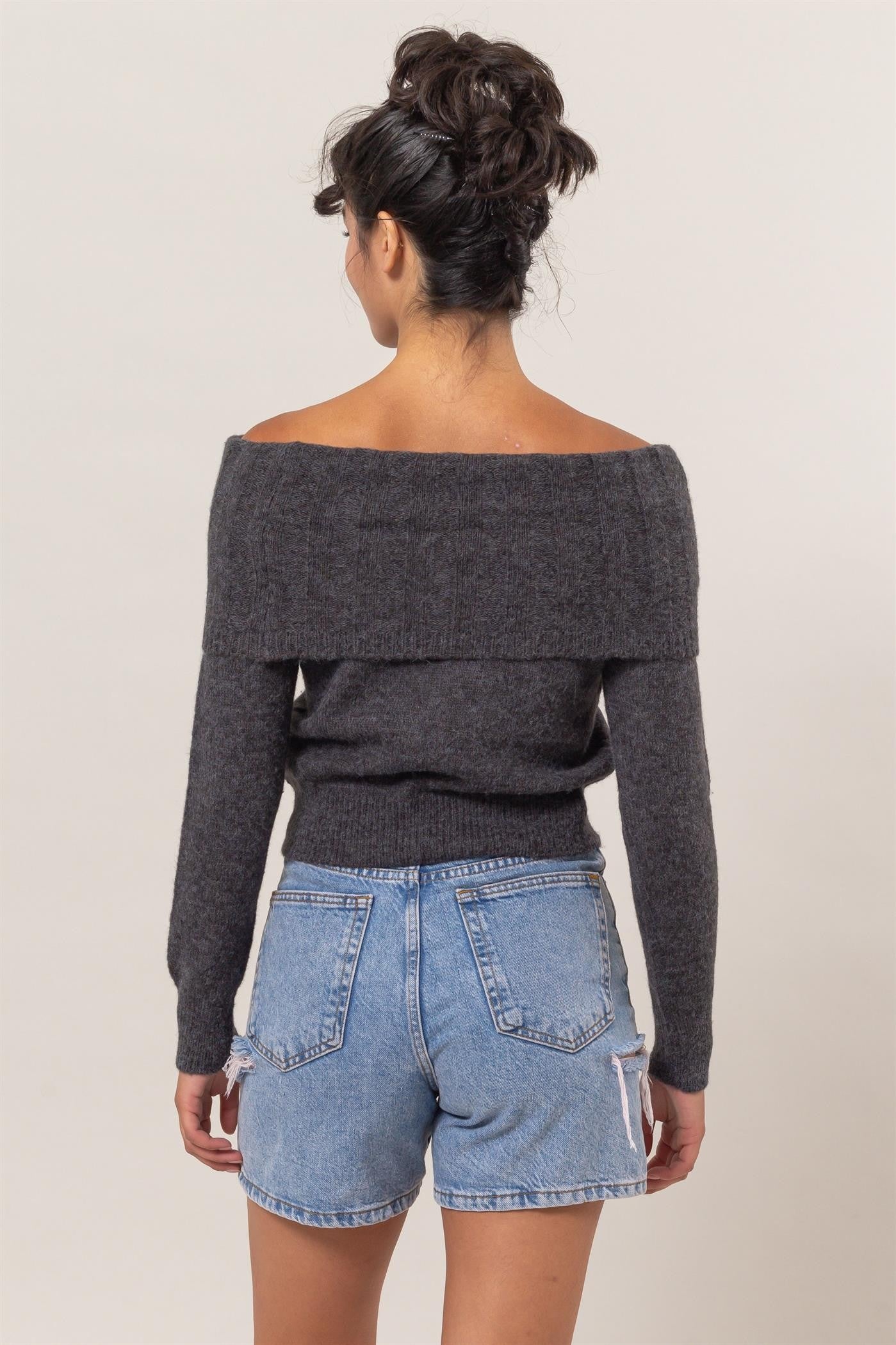 fold over off the shoulder sweater