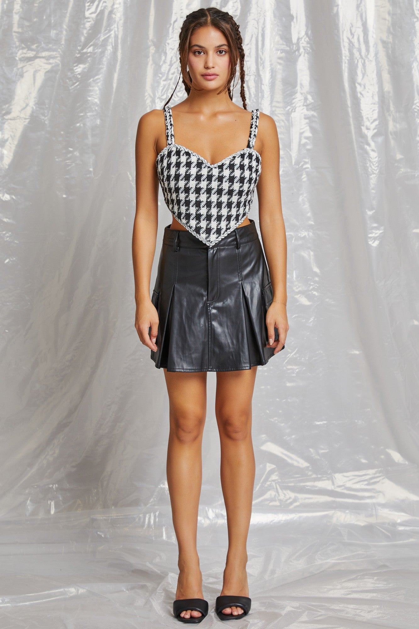 faux leather pleated mini skirt