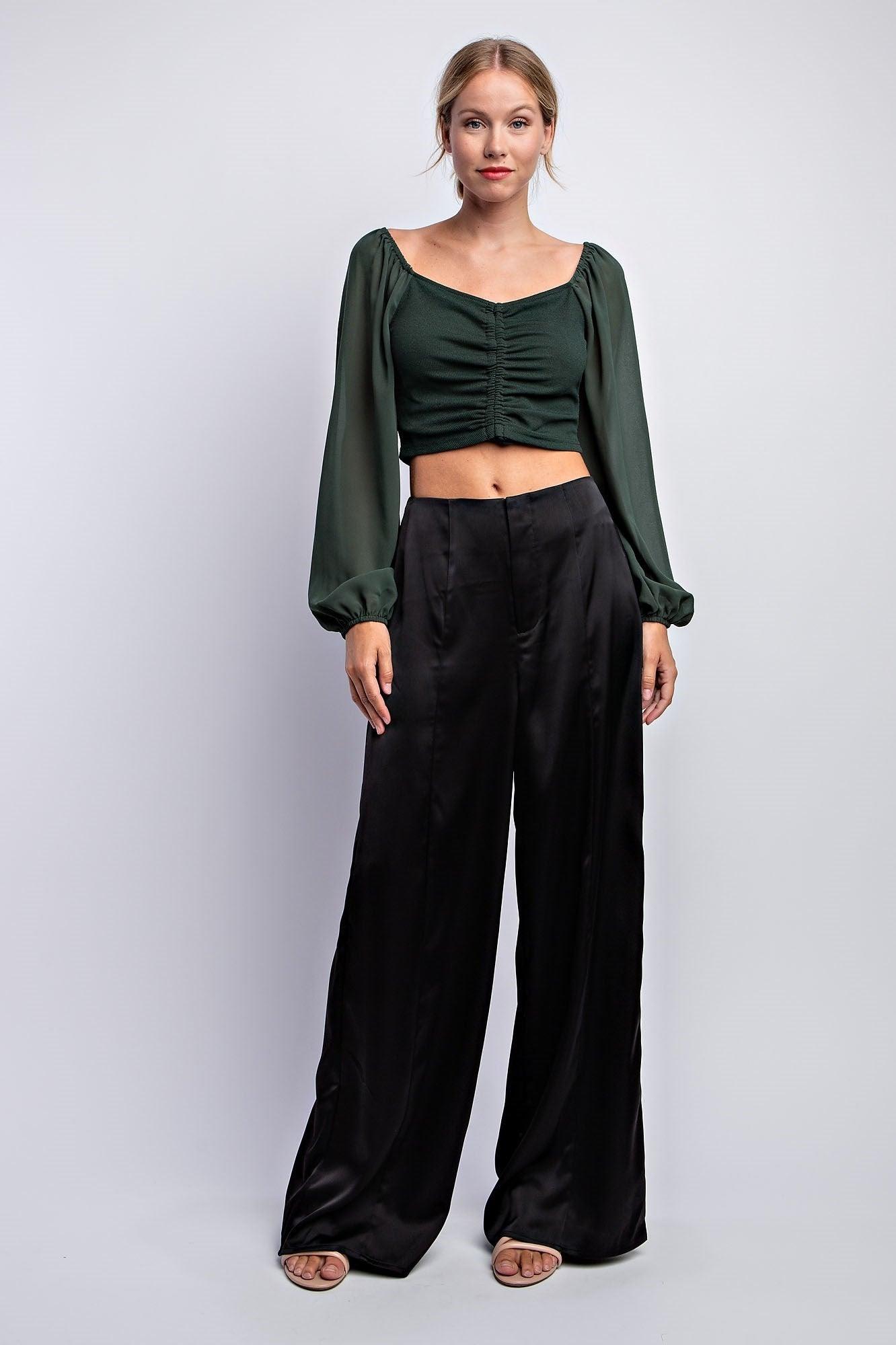 satin wide leg pants - RK Collections Boutique