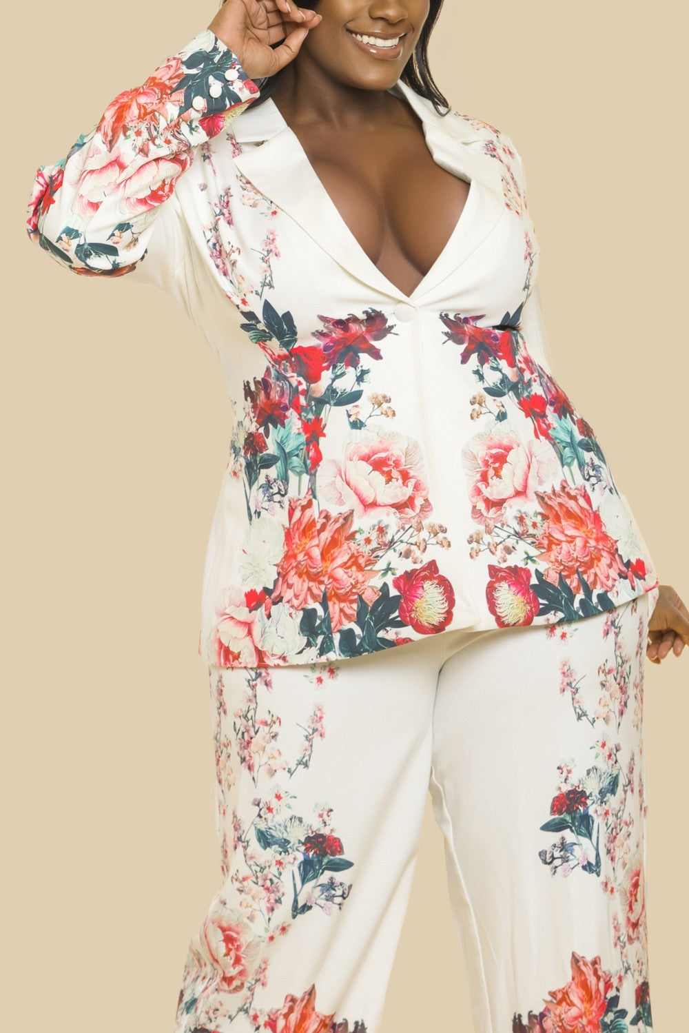 PLUS 2pc set- floral print blazer & pants