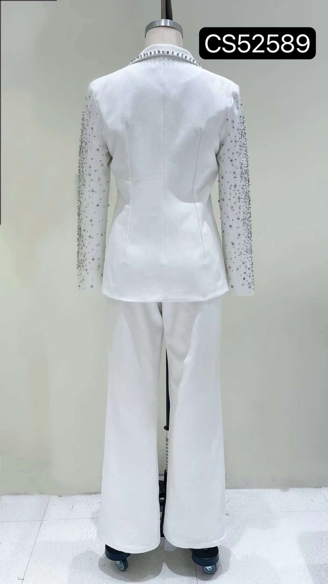 2pc set- rhinestone trim blazer & split leg pants