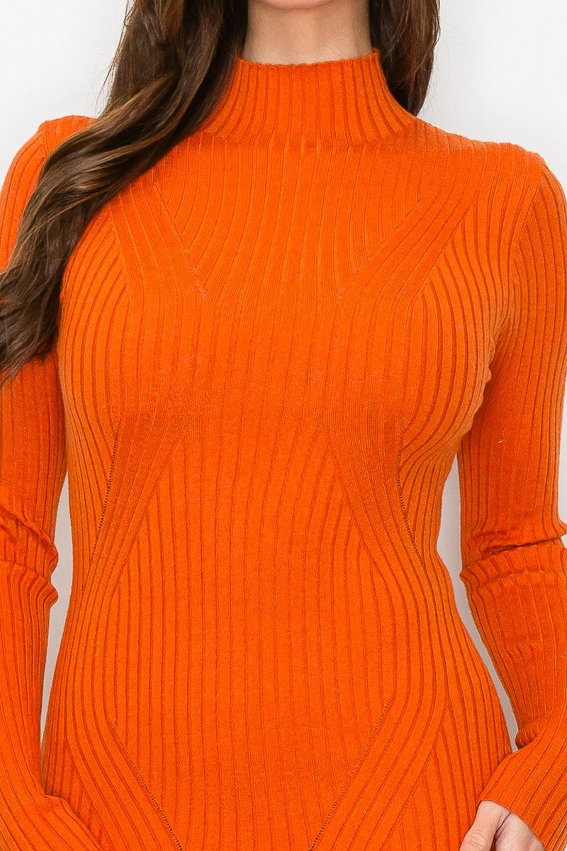 Mock Long Sleeve Bodycon Sweater Dress