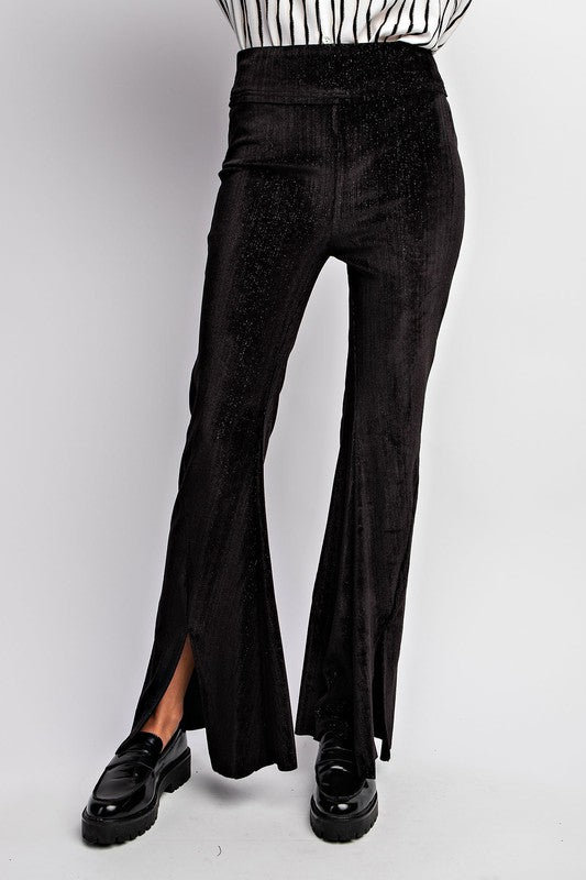 velvet front slit flare pants