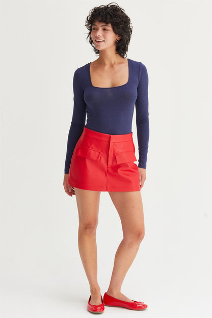 Flap Pocket Faux Leather Skort