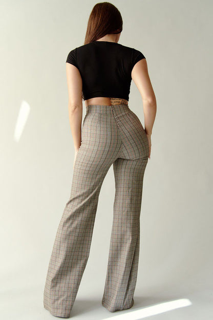 high waist plaid flare pants