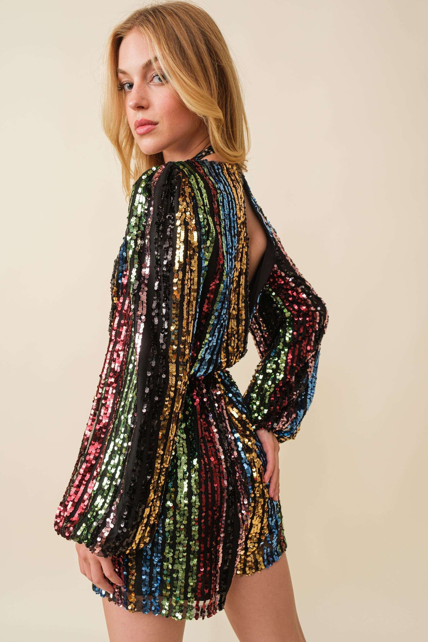 Multi Stripe Sequin Wrap Romper