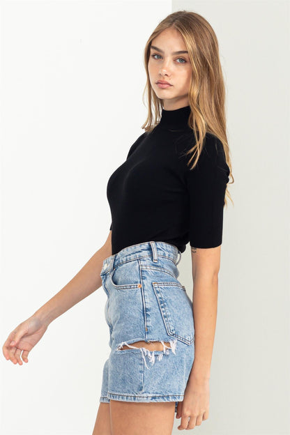 mock neck short sleeve knit top - RK Collections Boutique