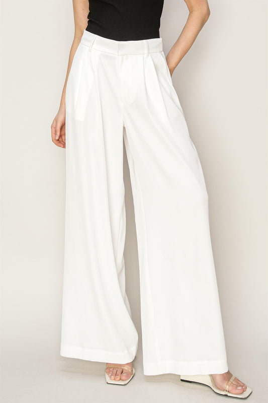 high waist pleated wide leg pants