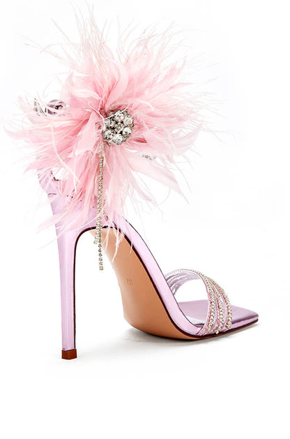 Stiletto Feather Crytal Sandal Heels