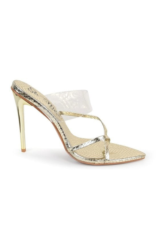 snakeskin clear strap stiletto heel