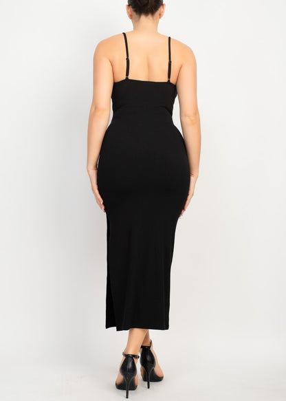 Slit Bustier Sweetheart Midi Dress