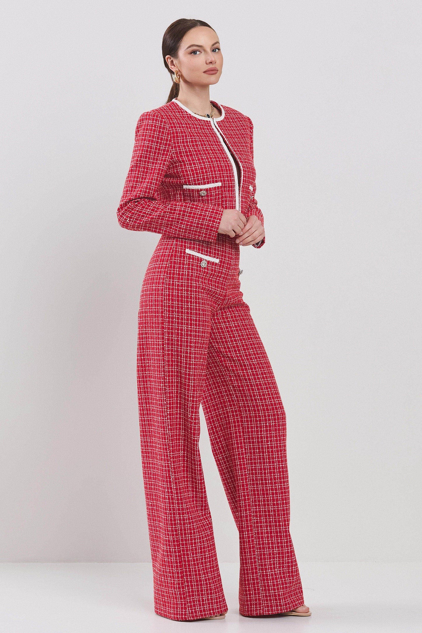 2pc set- tweed crop jacket & high waist pants