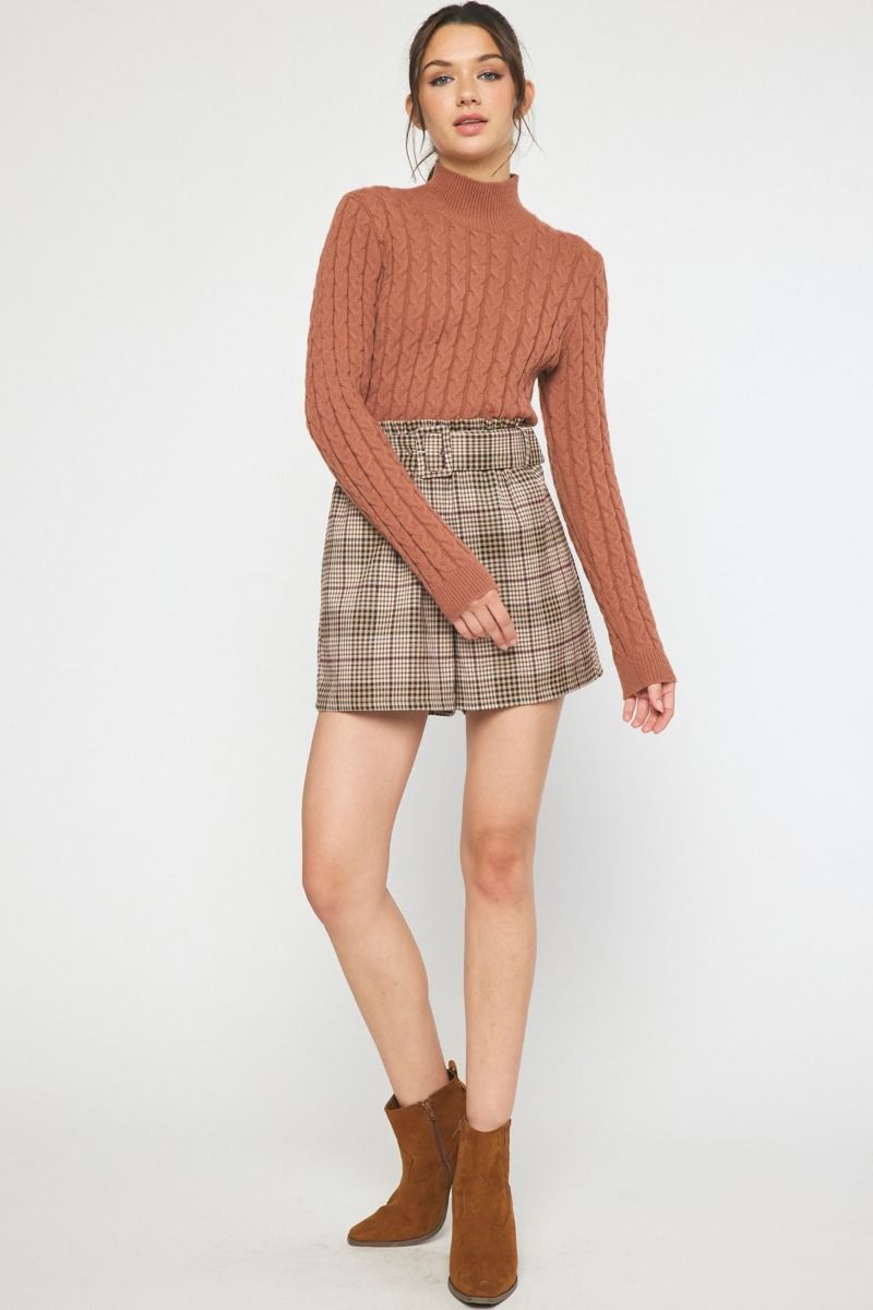 plaid high waist paper bag shorts