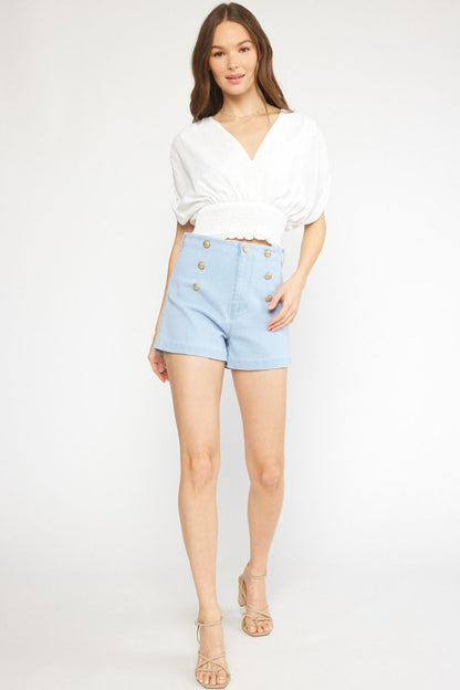 denim high waisted sailor shorts