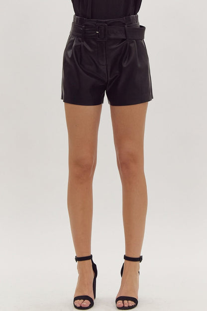 High waisted faux leather shorts