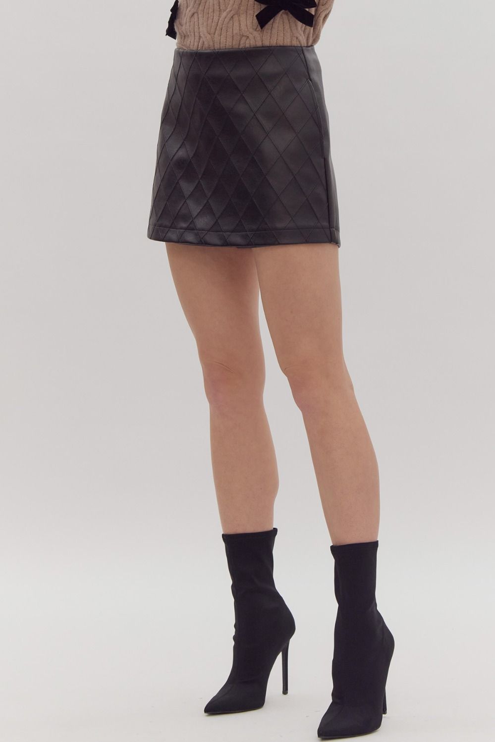 Quilted faux leather mini skort