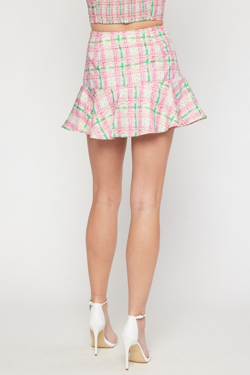 plaid high waist ruffle skirt