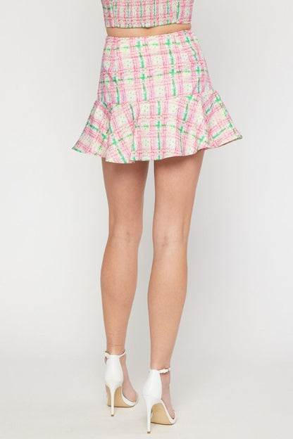 plaid high waist ruffle skirt