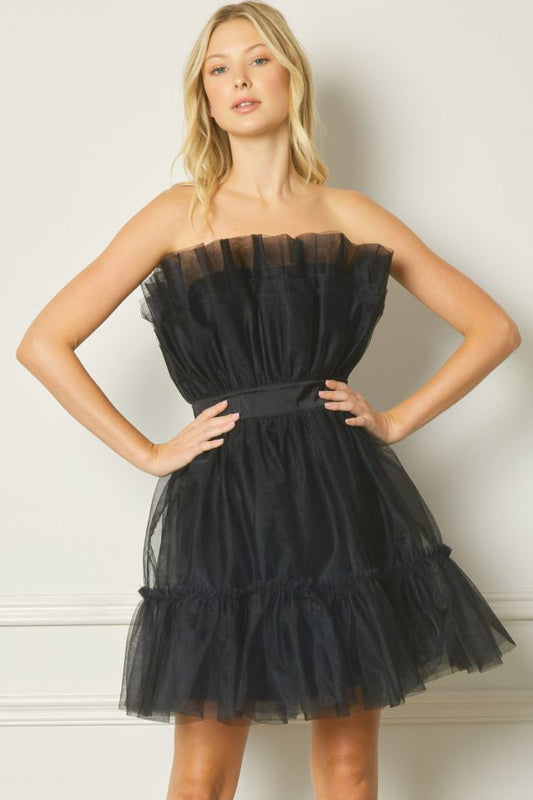 Tulle strapless tiered mini dress