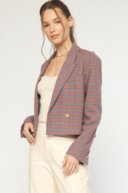 plaid cropped double breasted blazer