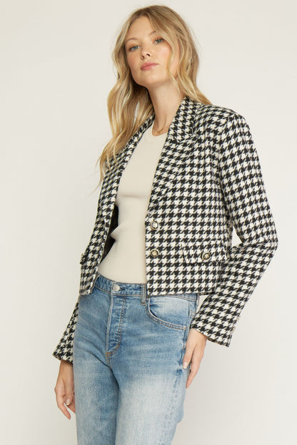 Houndstooth cropped blazer