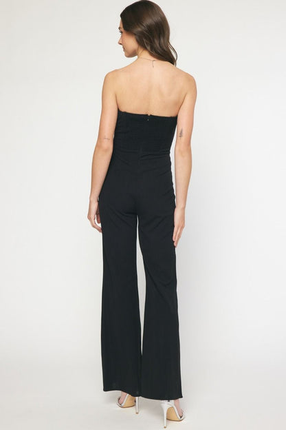 slit leg sweetheart strapless jumpsuit