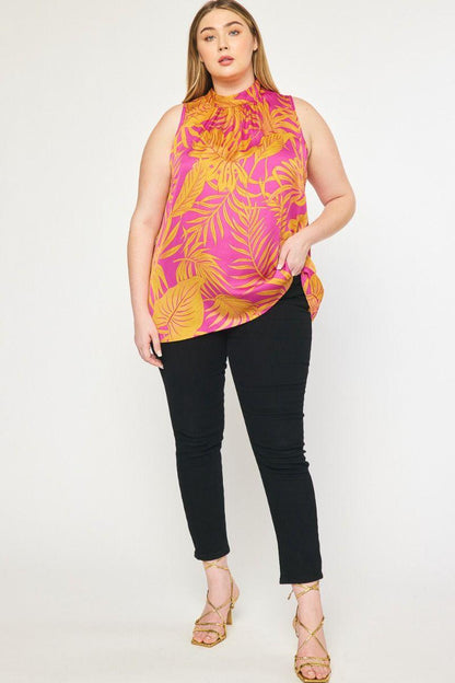 PLUS sleeveless tropical leaf top - RK Collections Boutique