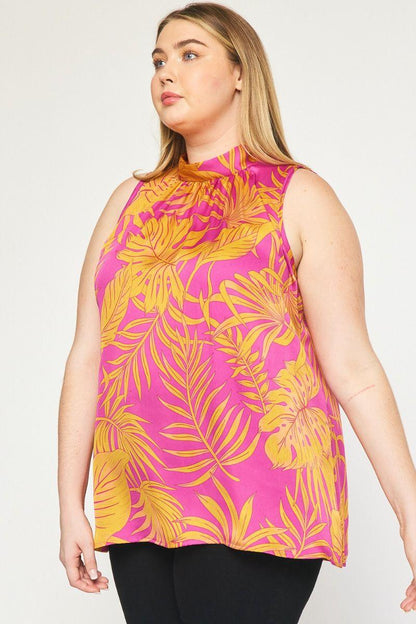 PLUS sleeveless tropical leaf top - RK Collections Boutique