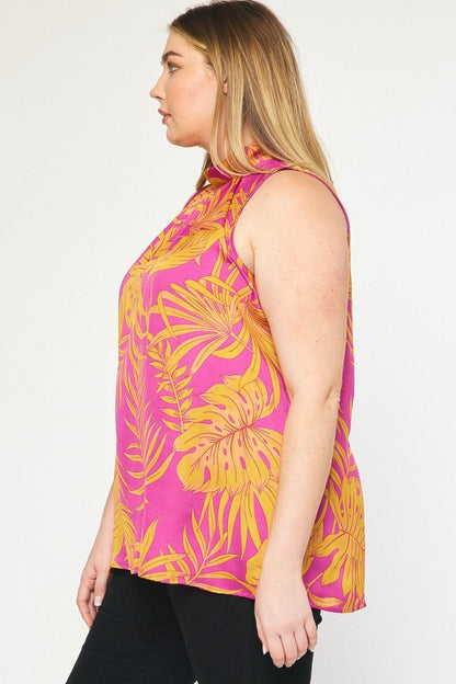 PLUS sleeveless tropical leaf top - RK Collections Boutique