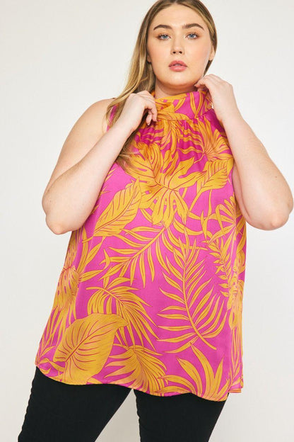 PLUS sleeveless tropical leaf top - RK Collections Boutique