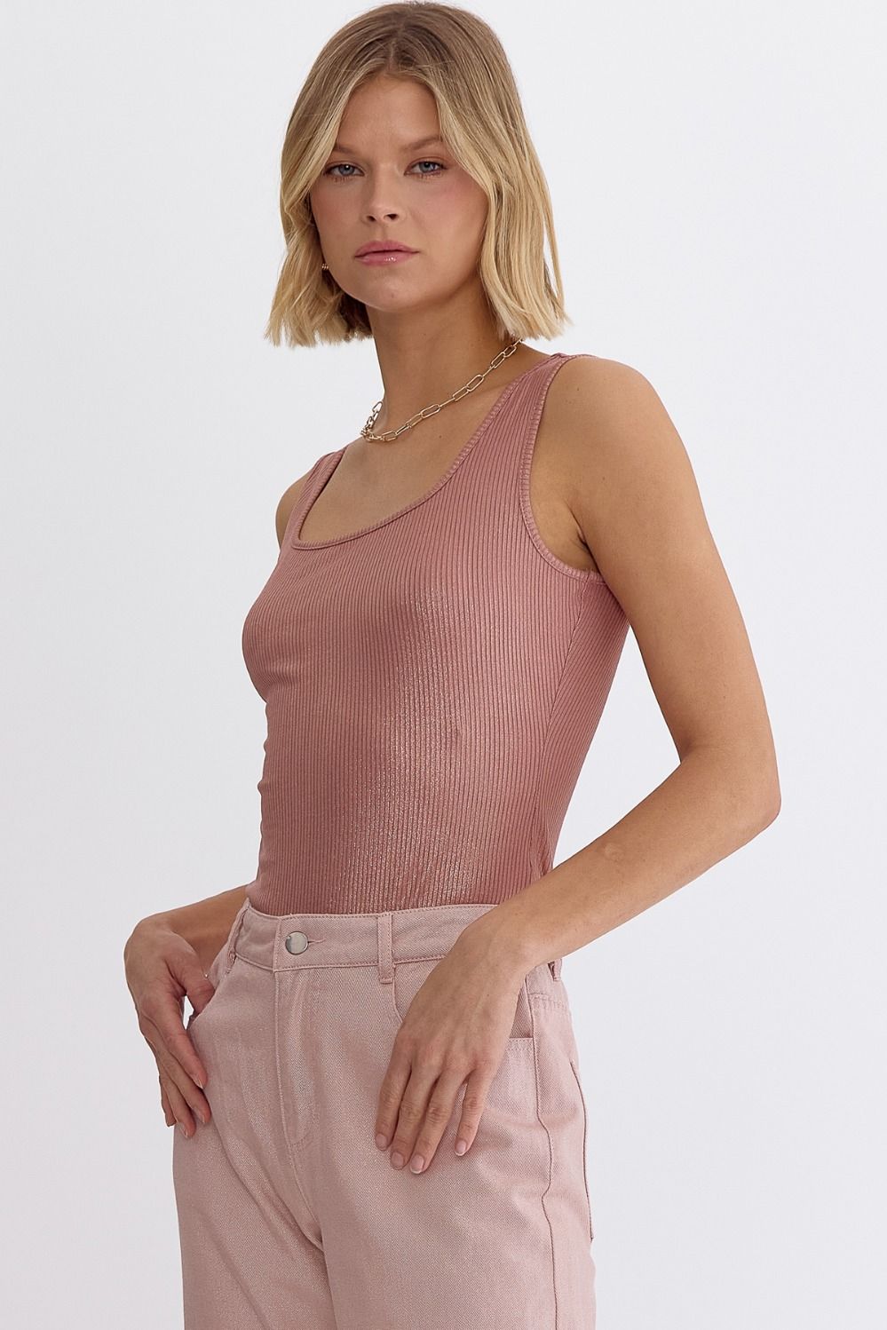 metallic ribbed sleeveless bodysuit