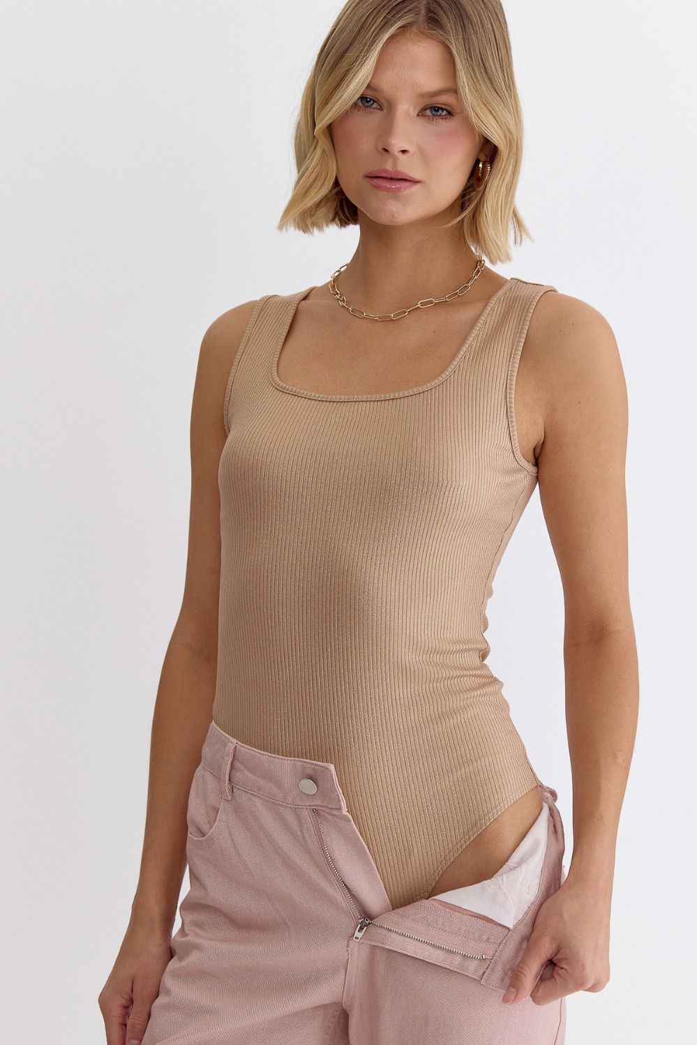 metallic ribbed sleeveless bodysuit