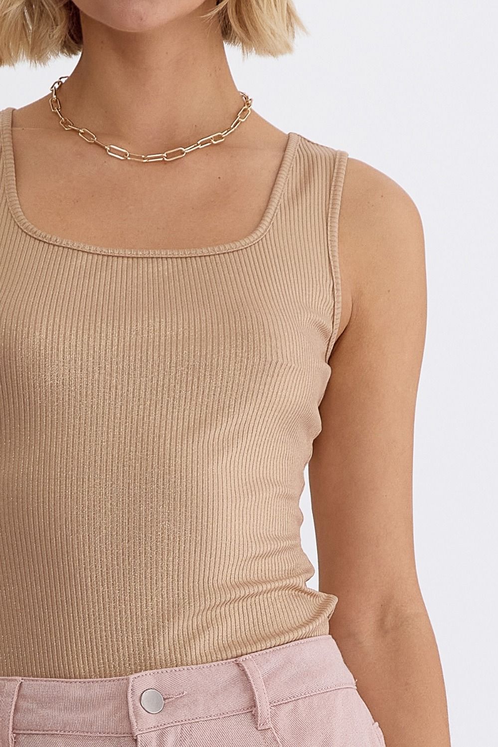 metallic ribbed sleeveless bodysuit