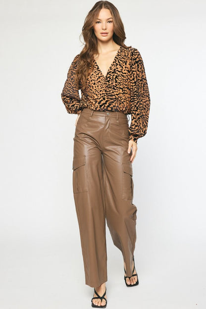 burnout velvet tiger print surplice bodysuit