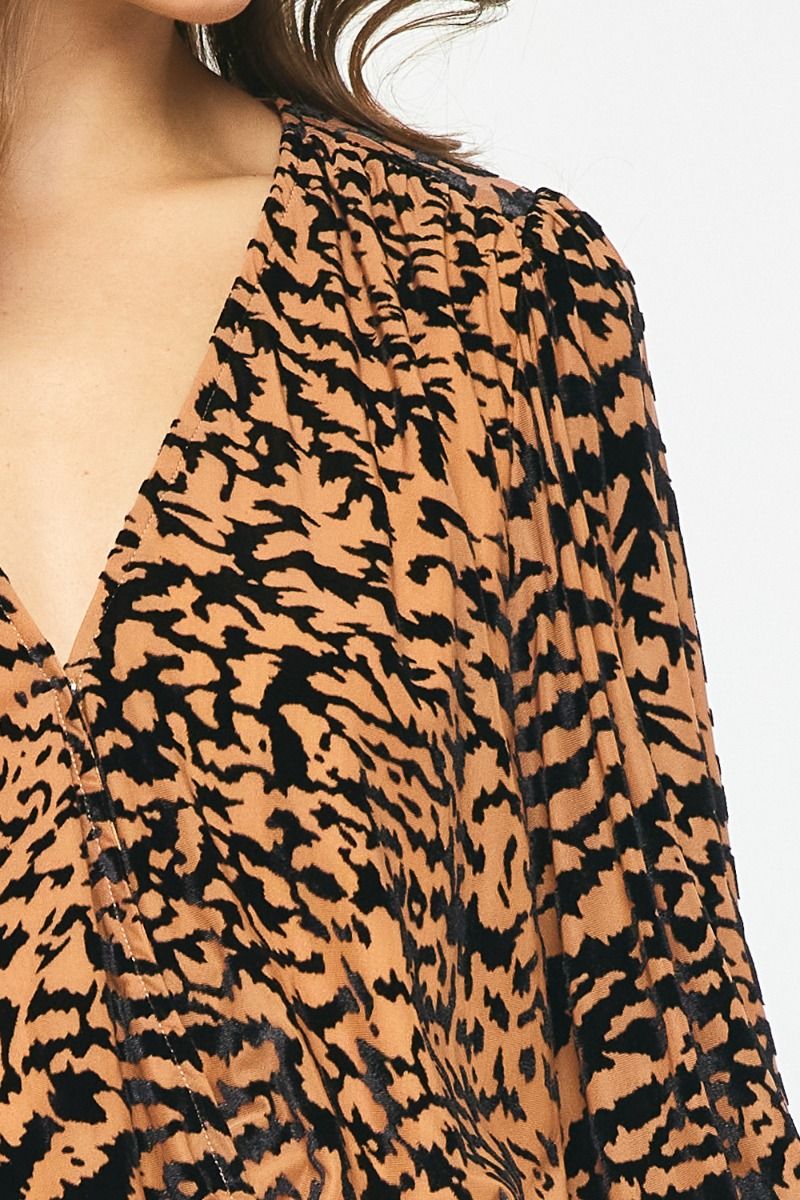 burnout velvet tiger print surplice bodysuit