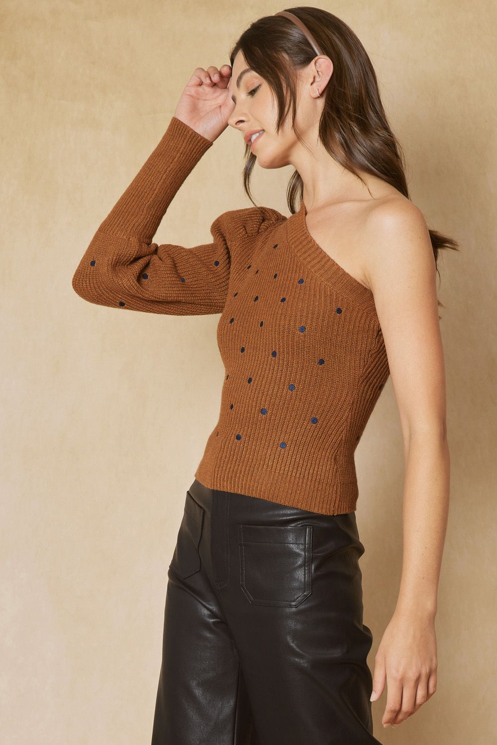 polka dot one shoulder long sleeve sweater top