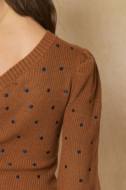 polka dot one shoulder long sleeve sweater top