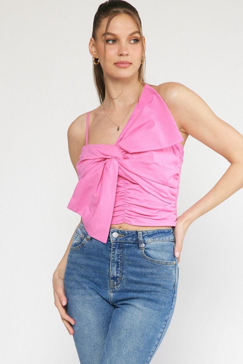 spaghetti strap ruched bow front crop top - RK Collections Boutique