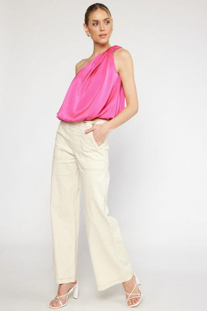 satin one shoulder bubble hem top - RK Collections Boutique