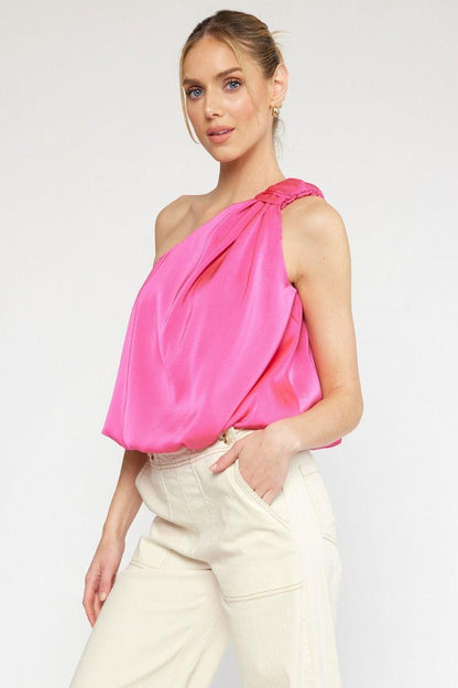 satin one shoulder bubble hem top - RK Collections Boutique