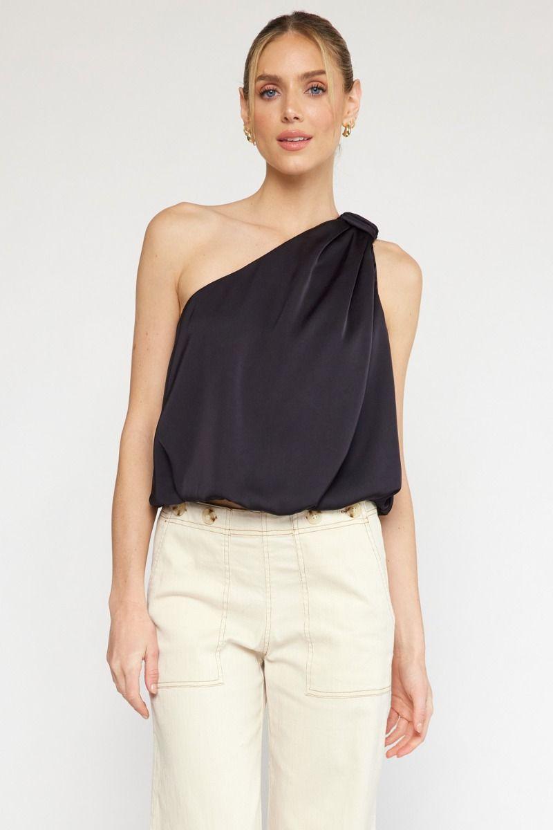 satin one shoulder bubble hem top - RK Collections Boutique