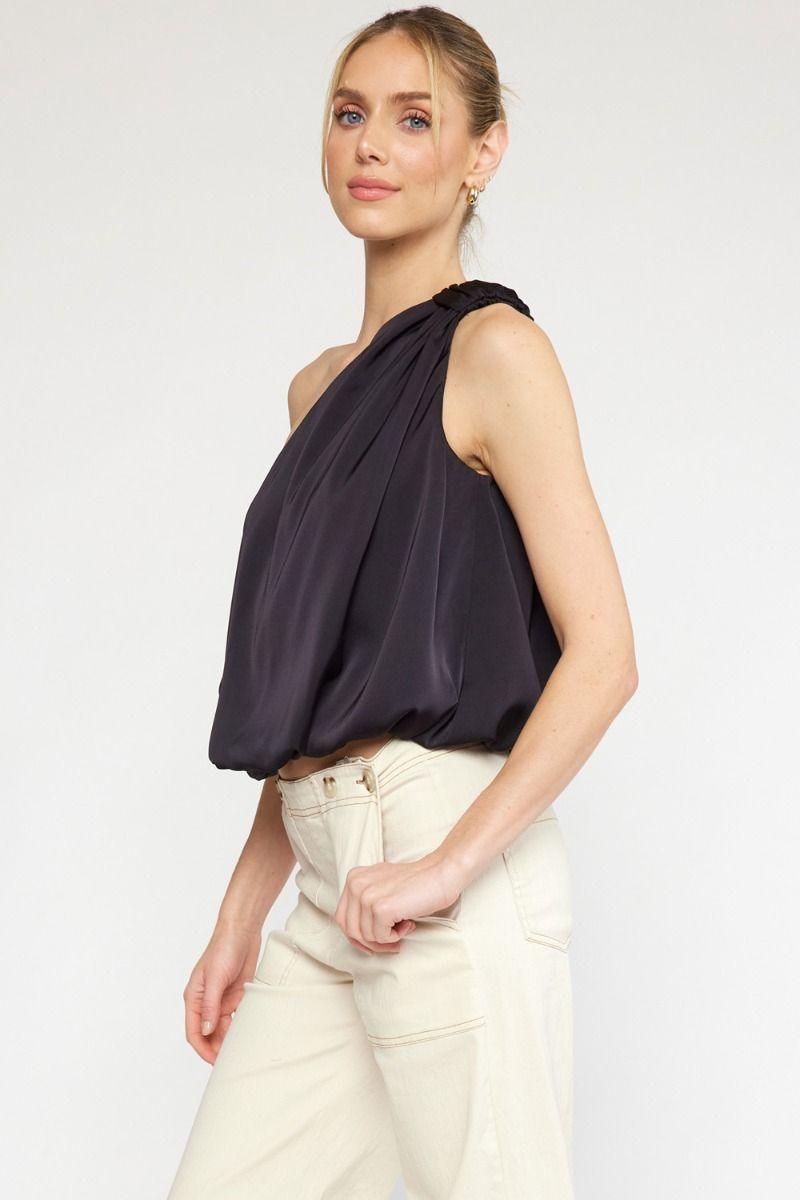 satin one shoulder bubble hem top - RK Collections Boutique