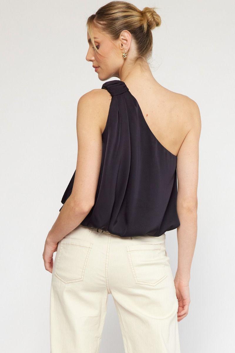 satin one shoulder bubble hem top - RK Collections Boutique